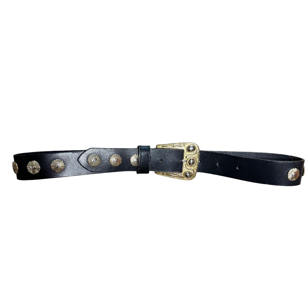Bloomingdales Vintage Black Leather Western Concho Belt Made in Italy Art